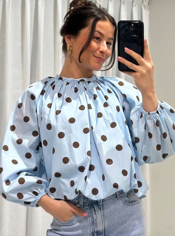Polka dot blouse blauw