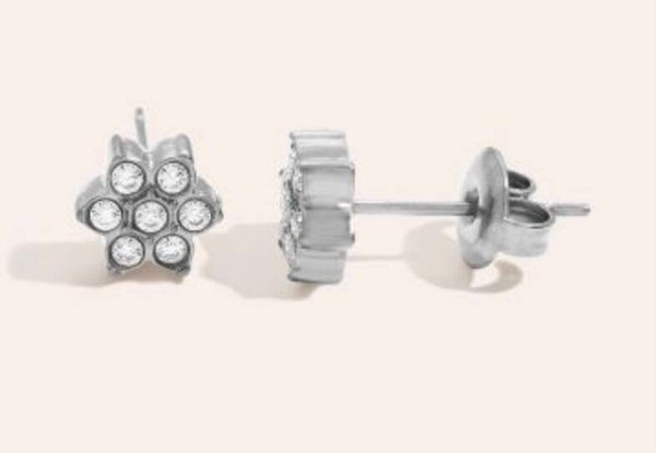 Oorbellen studs shine bloem- 8mm- zilverkleurig