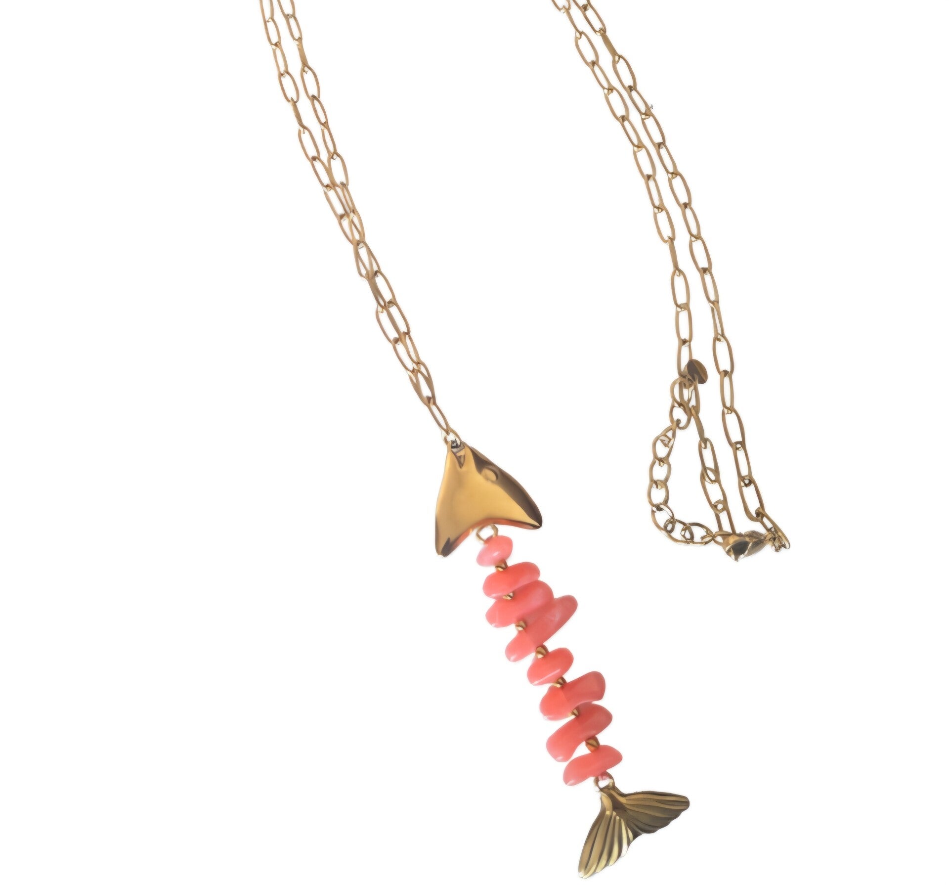 Lange ketting- 80cm- graad vis Coral- Stainlesssteel