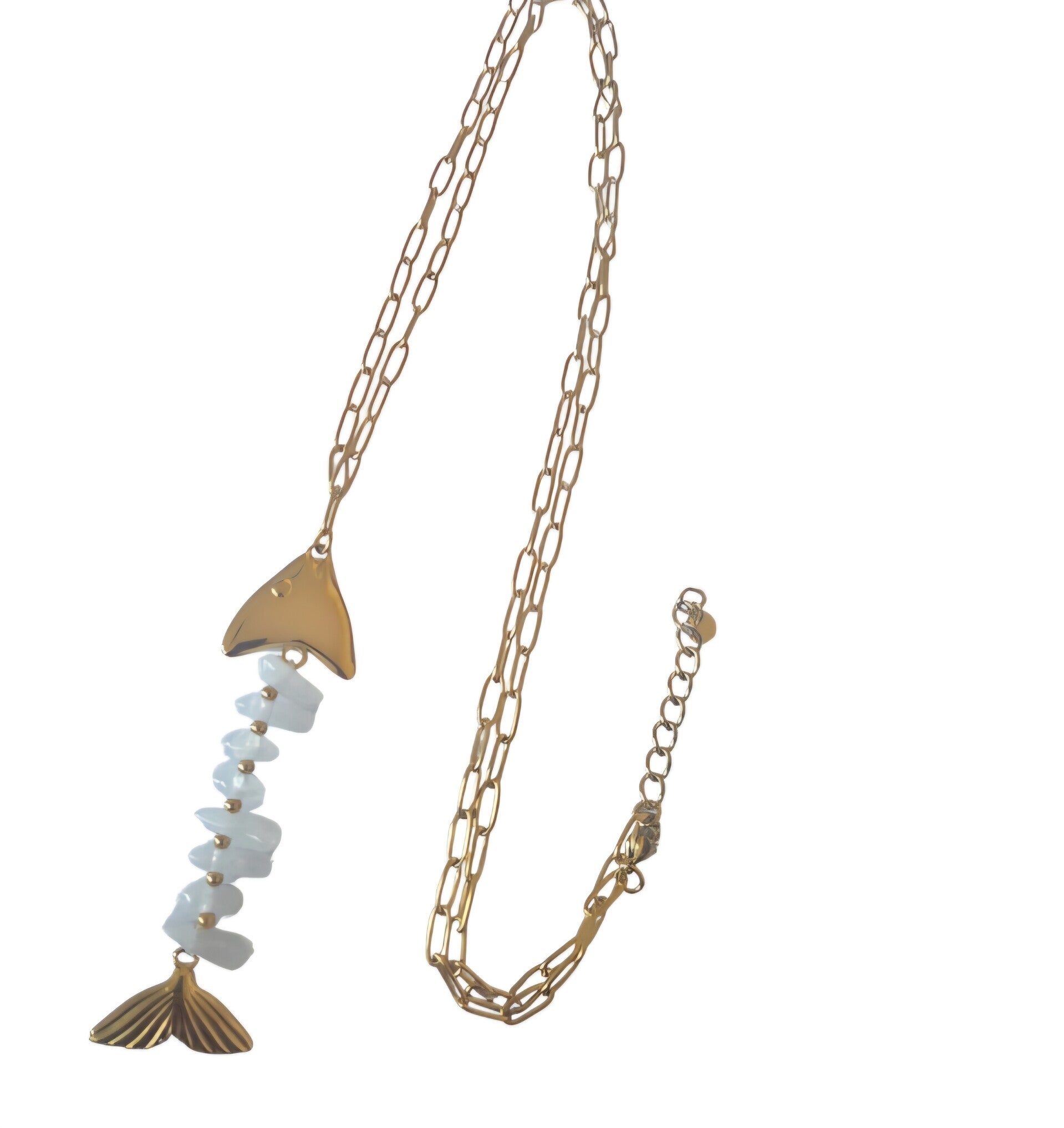 Lange Statement ketting- graad vis- wit- goud