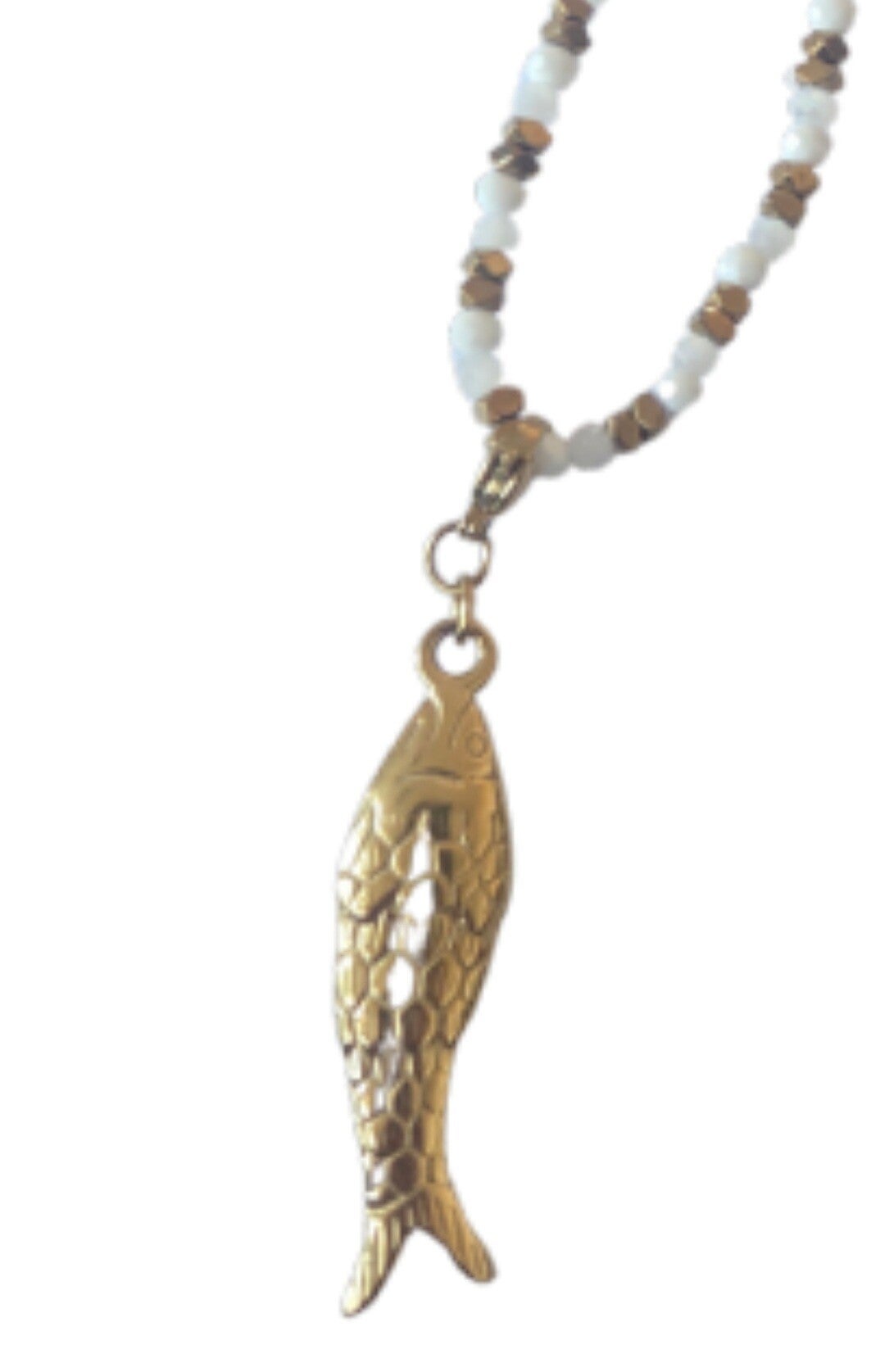 Lange ketting vis - Stainlesssteel- 80cm - wit