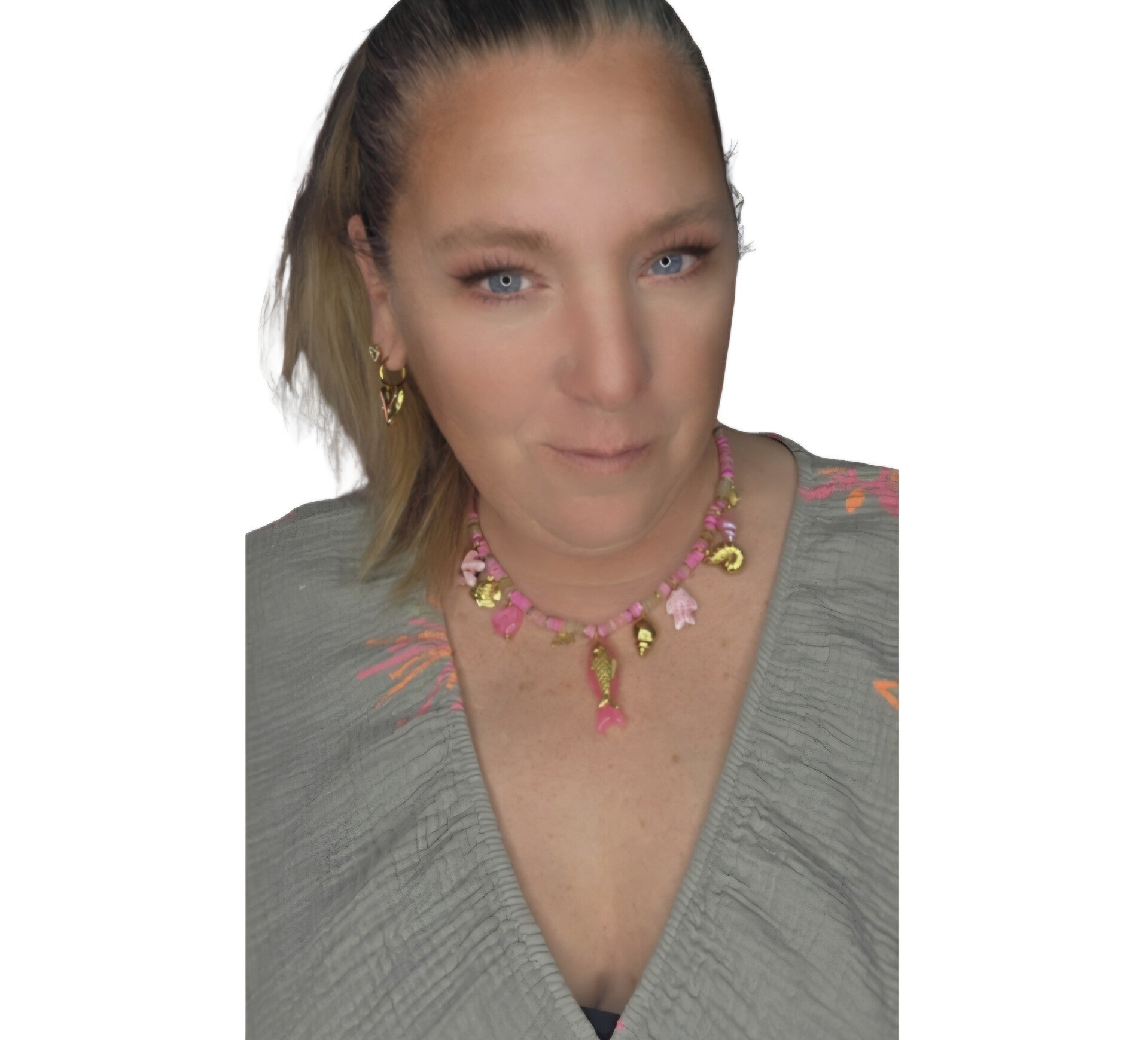 Ketting bead zeedieren- roze- Stainlesssteel