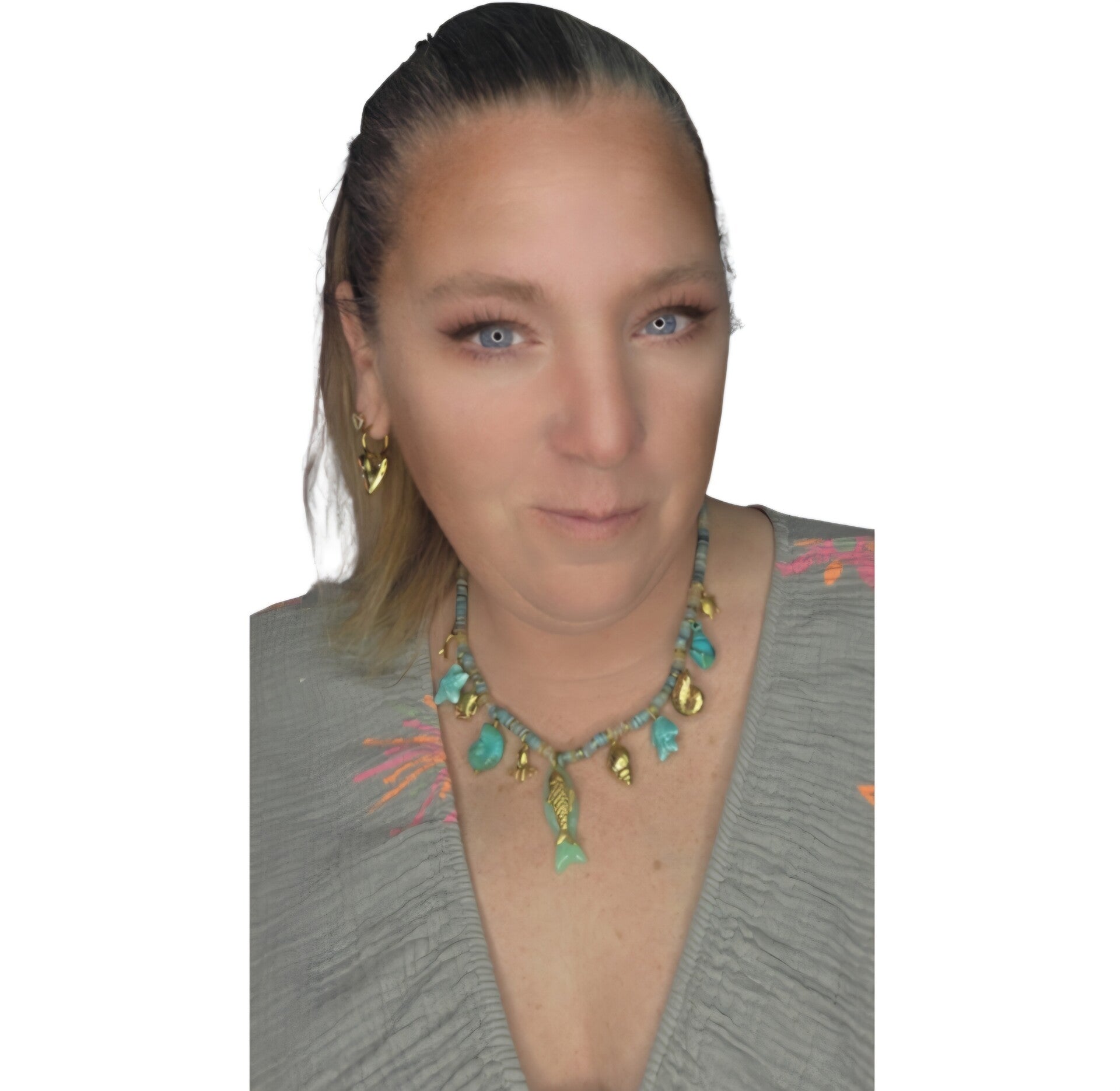 Ketting bead zeedieren turquoise blauw- Stainlesssteel
