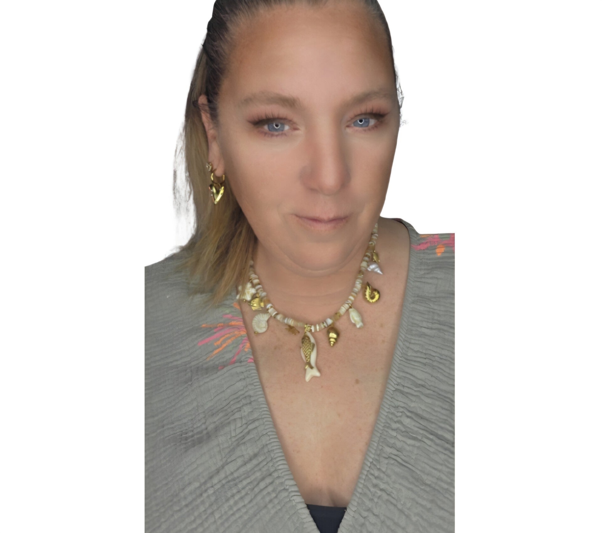 Ketting bead zeedieren. Off white- Stainlesssteel