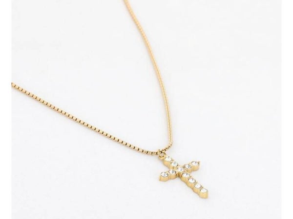 Ketting met kruisje goudkleurig en strassteentjes
