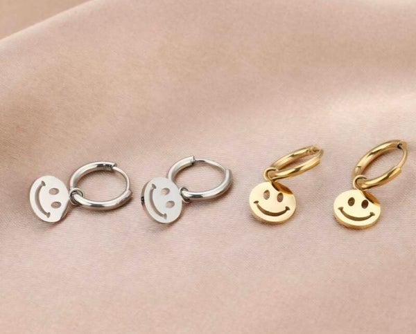Smiley oorbellen small zilver en goud