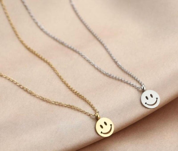 Ketting smiley zilver en goud Stainlesssteel