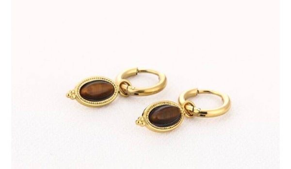 Natuursteen oorbellen BOHO tijgeroog