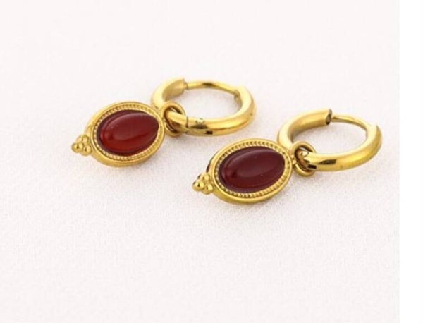 Natuursteen oorbellen BOHO rood