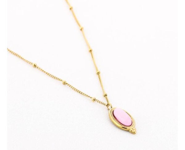 Natuursteen ketting BOHO roze