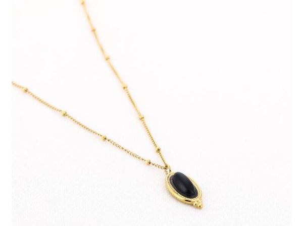 Natuursteen ketting BOHO  zwart