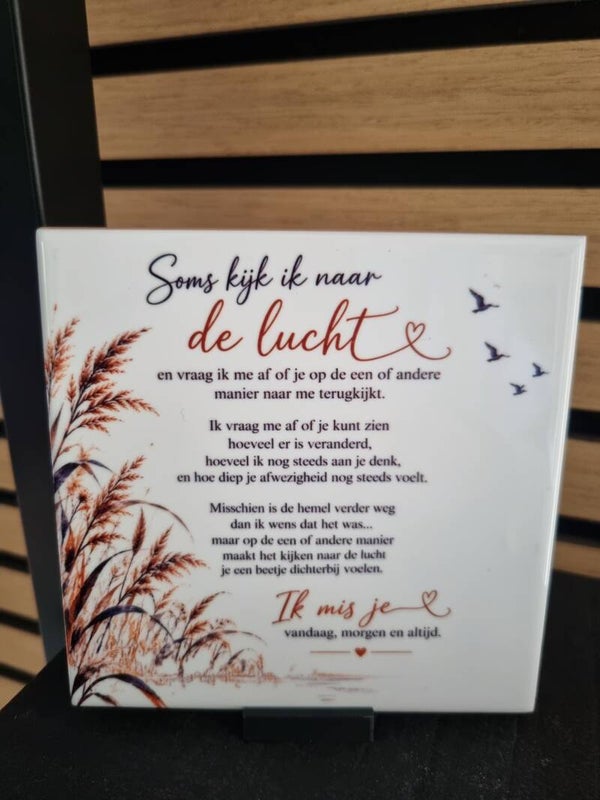 Soms kijk ik naar de lucht herinneringstegel
