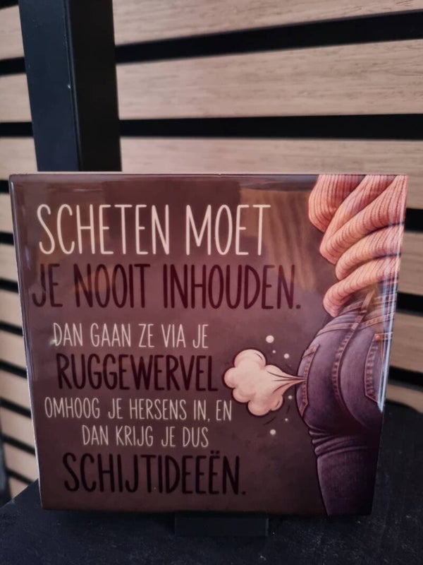 Scheten moet je nooit inhouden. Dan gaan ze via je ruggenwervel omhoog je hersens in, en dan krijg je dus schijtideeën.