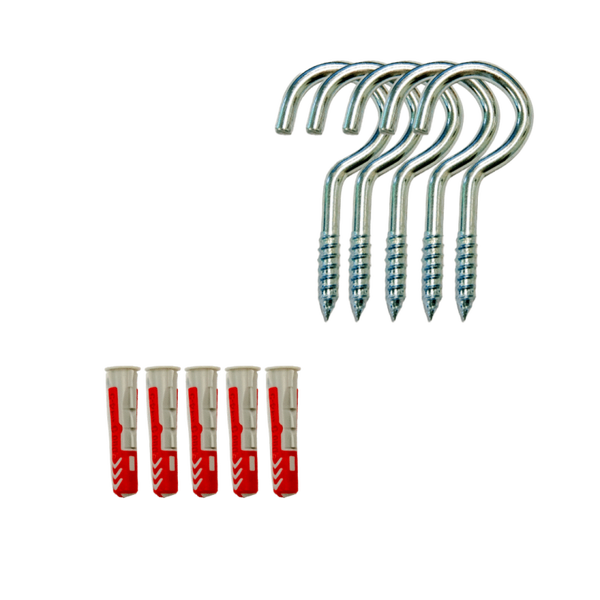 Schroefhaak set met pluggen - 5 stuks