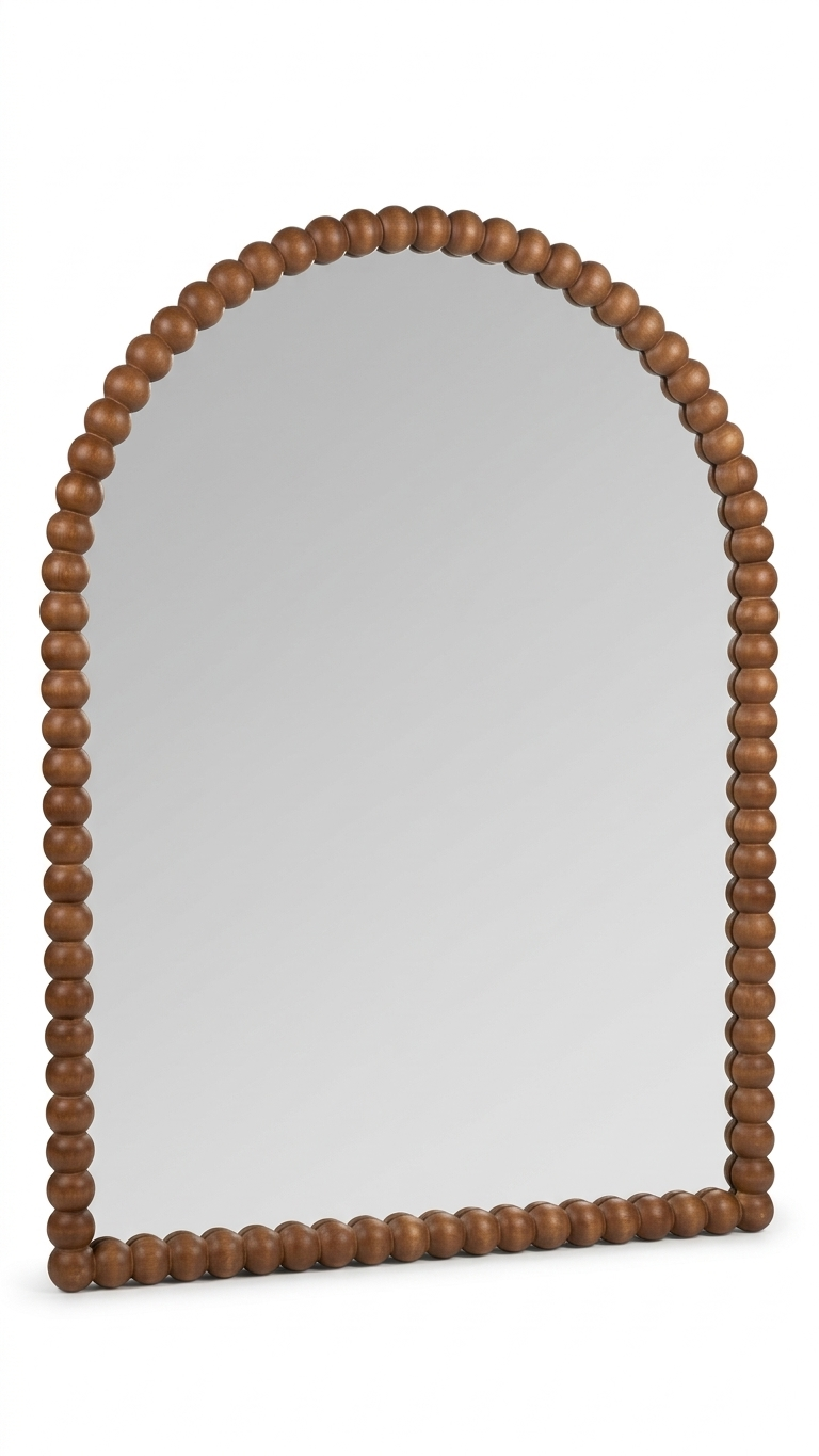 Espejo con marco arqueado de bola de madera de estilo único para el hogar, sala de estar, dormitorio, vestidor, decoración
