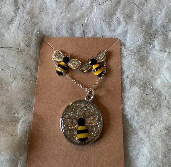 Bee necklace and earrings