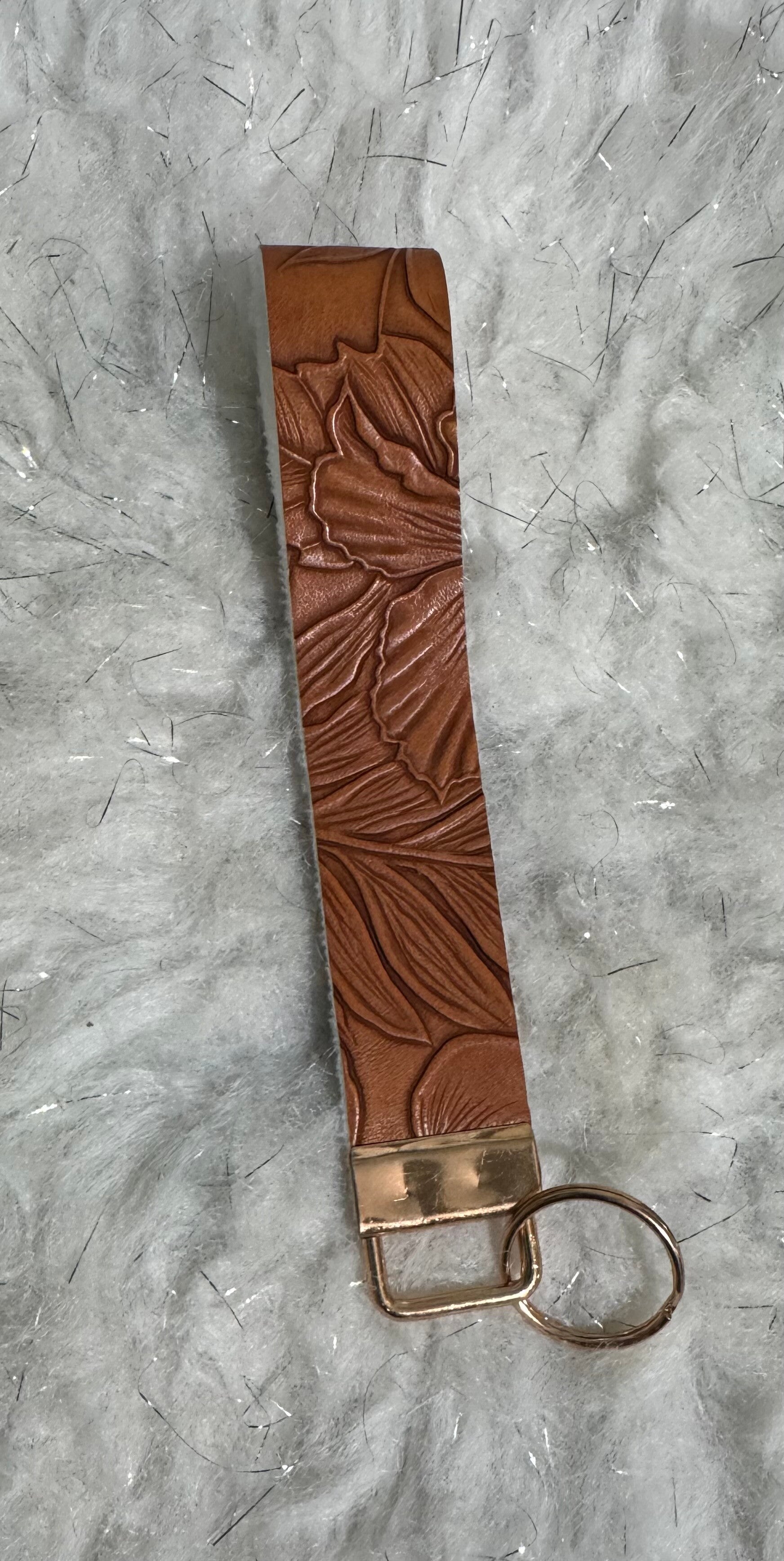 Faux leather wristlet keychain