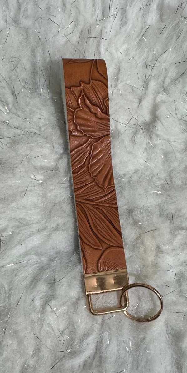 Faux leather wristlet keychain