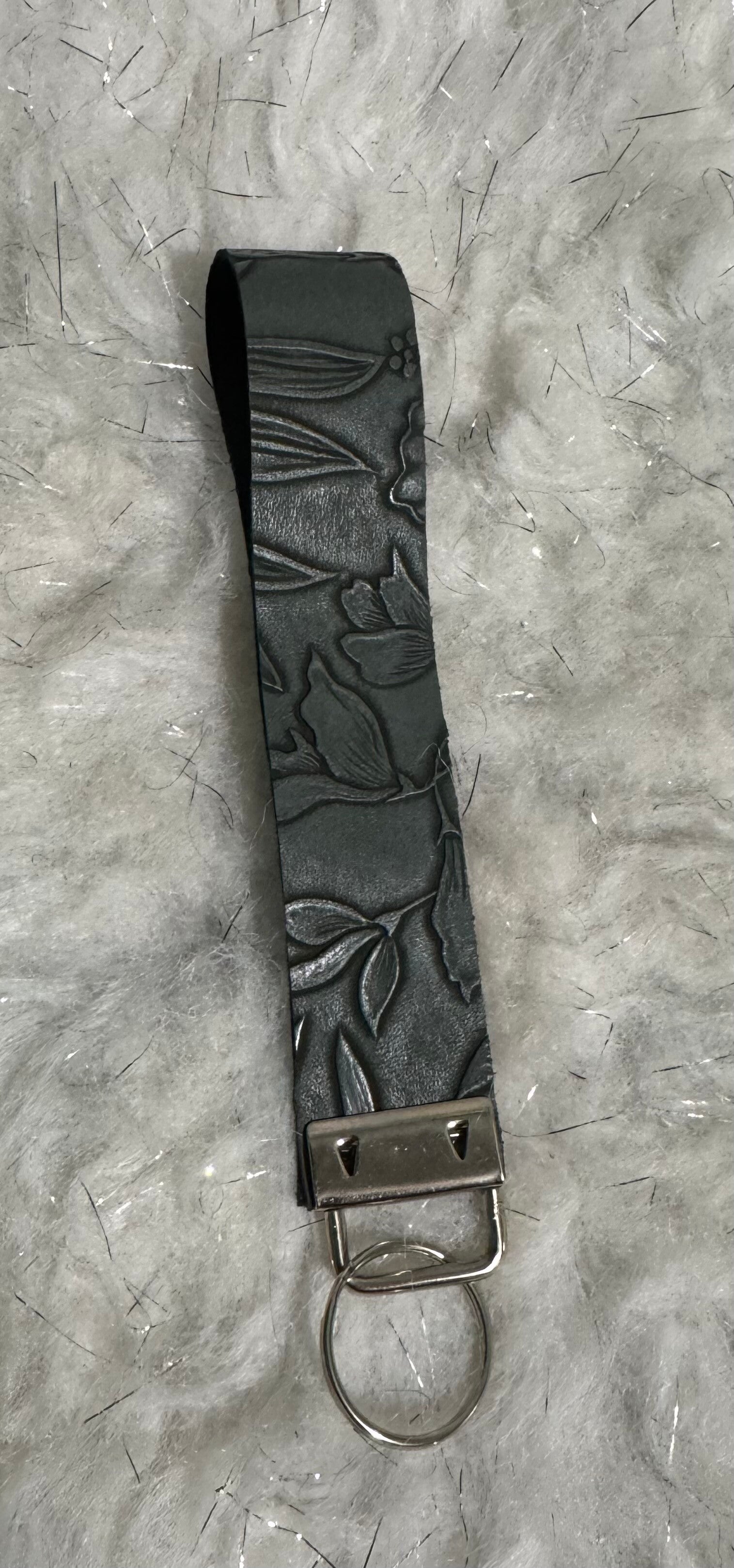 Faux leather wristlet keychain