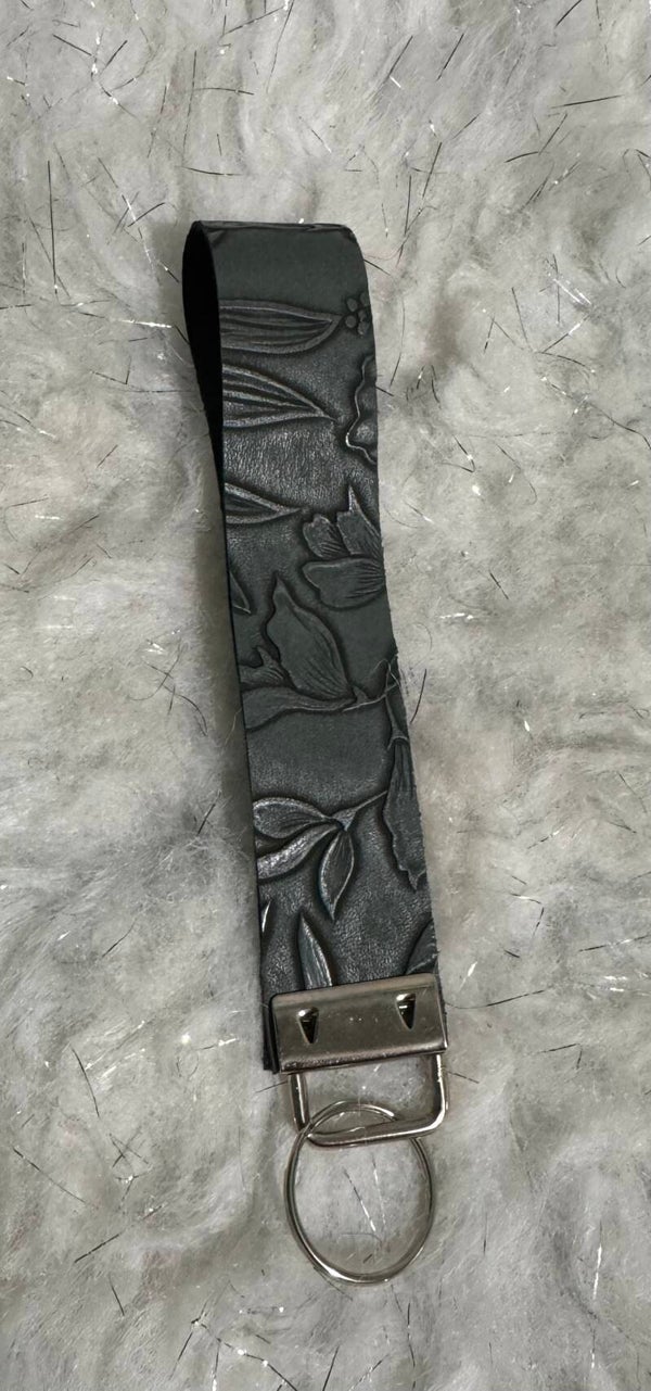 Faux leather wristlet keychain
