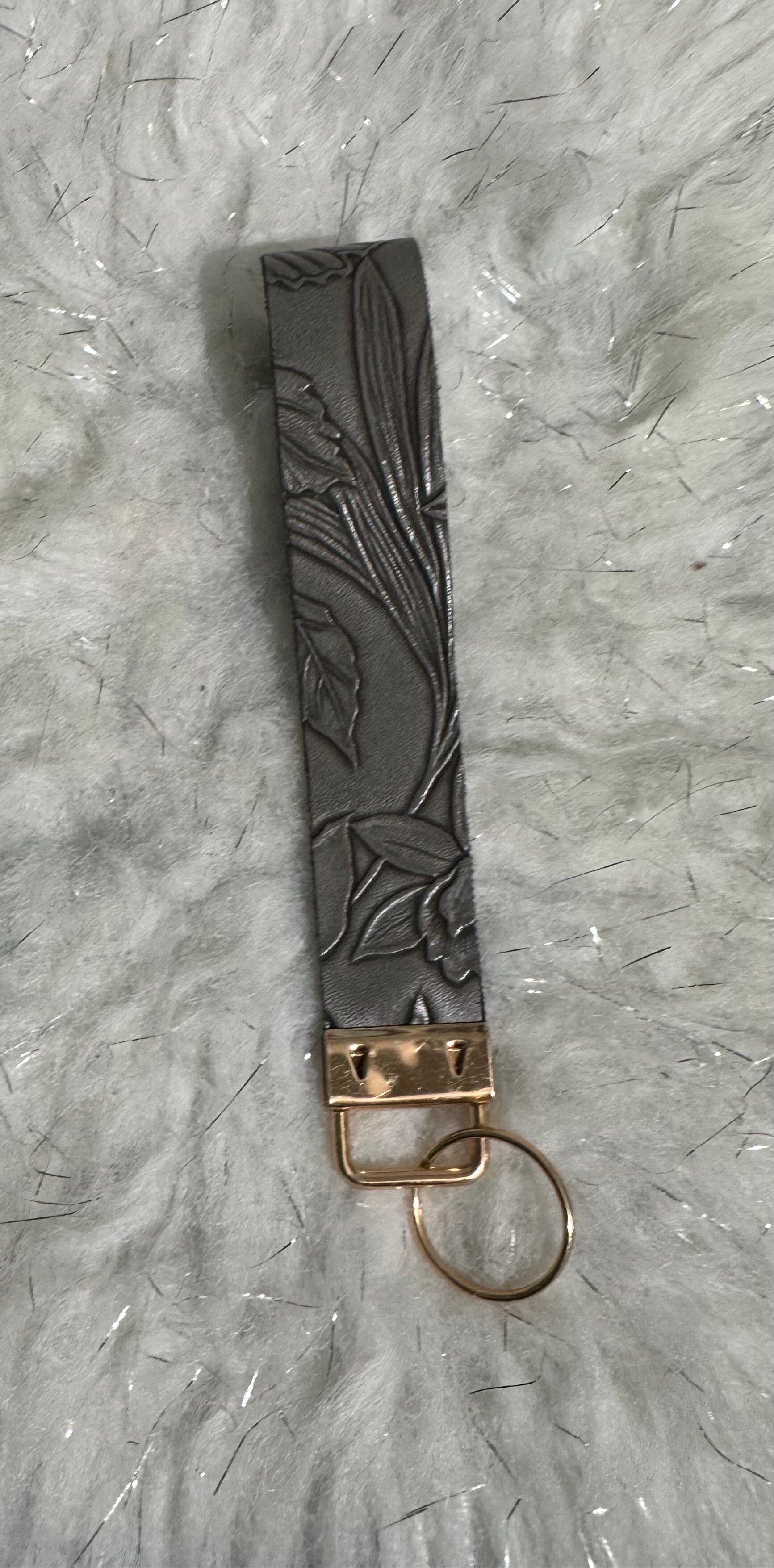 Faux leather wristlet keychain