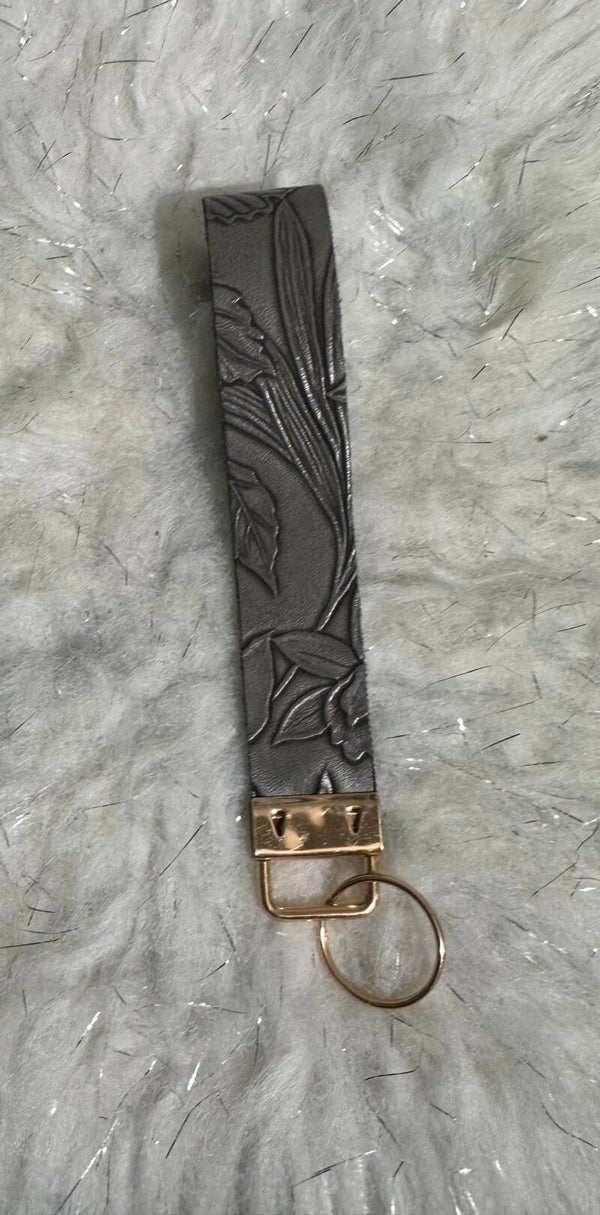 Faux leather wristlet keychain