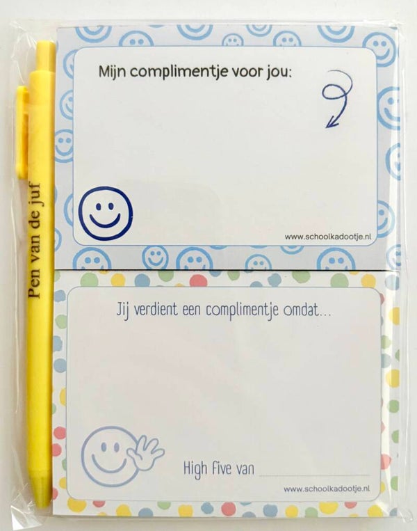 --> Complimentenblokjes 2 stuks | Pen van de juf (meerdere kleuren)