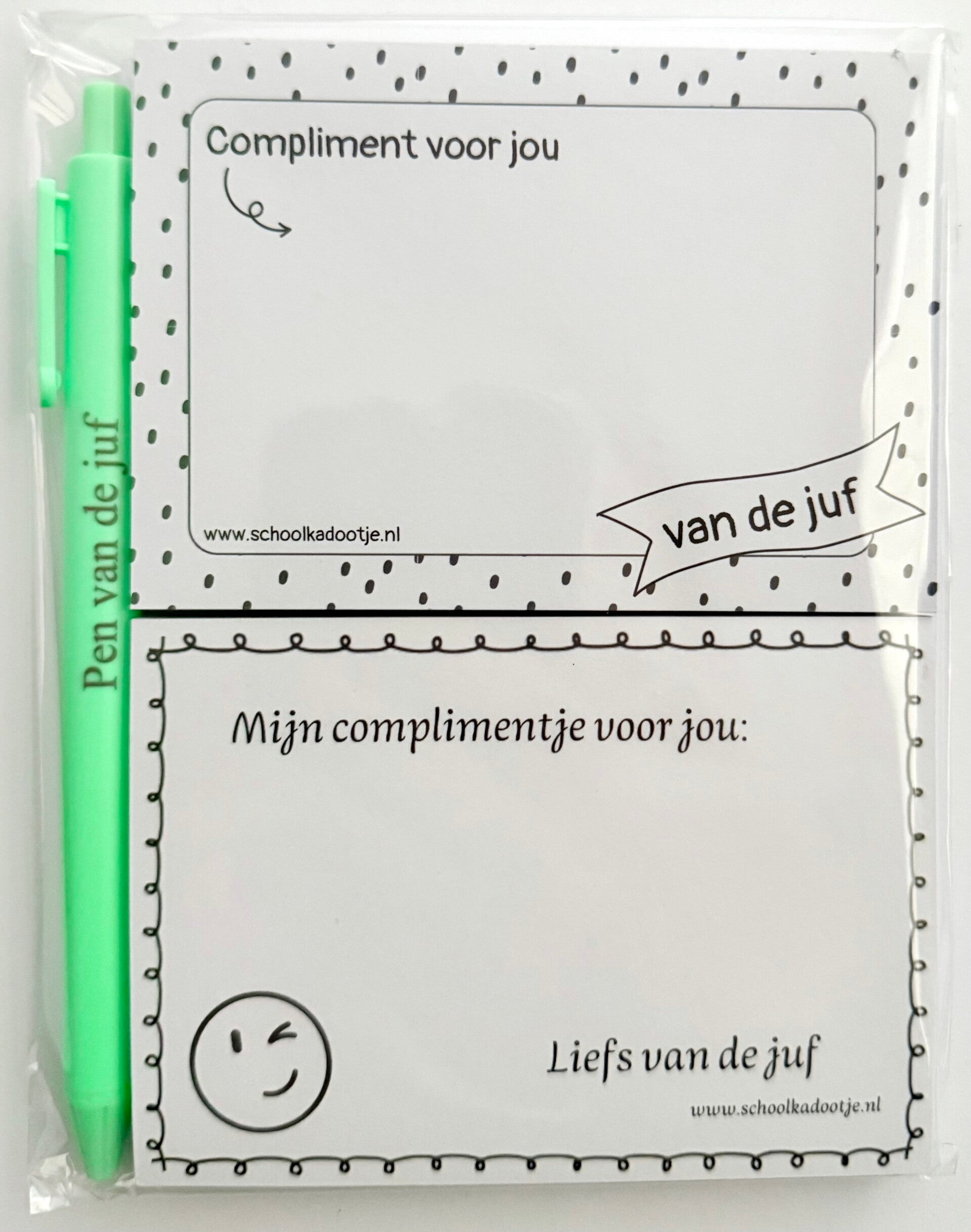 --> Complimentenblokjes 2 stuks | Pen van de juf