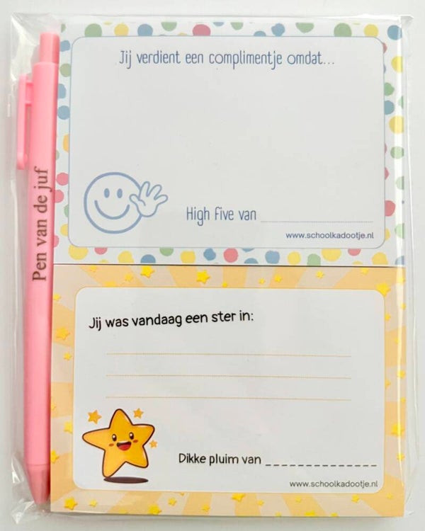 --> Complimentenblokjes 2 stuks | Pen van de juf