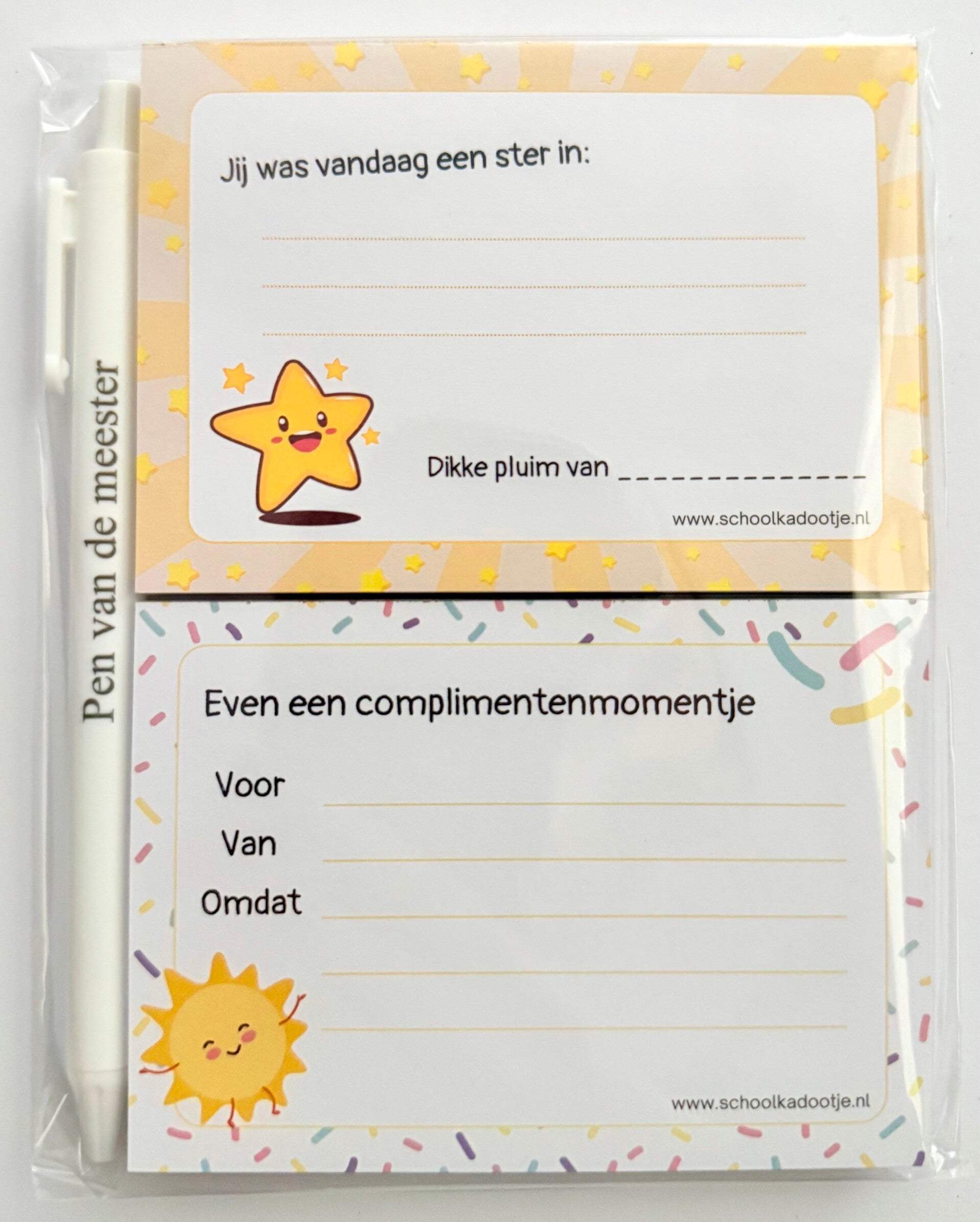 --> Complimentenblokjes 2 stuks | Pen van de meester wit