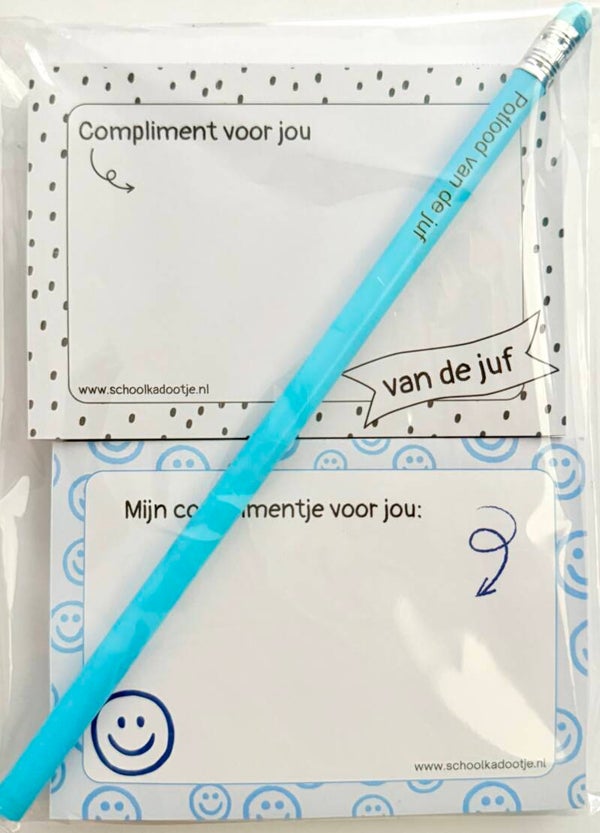 --> Complimentenblokjes 2 stuks | Potlood van de juf blauw