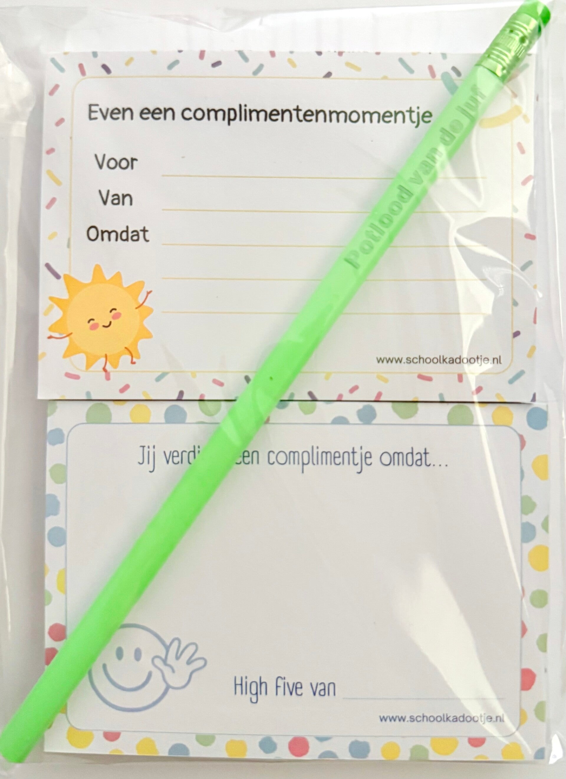 --> Complimentenblokjes 2 stuks | Potlood van de juf groen