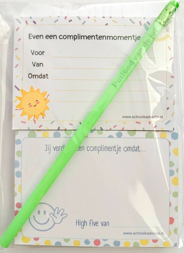 --> Complimentenblokjes 2 stuks | Potlood van de juf groen