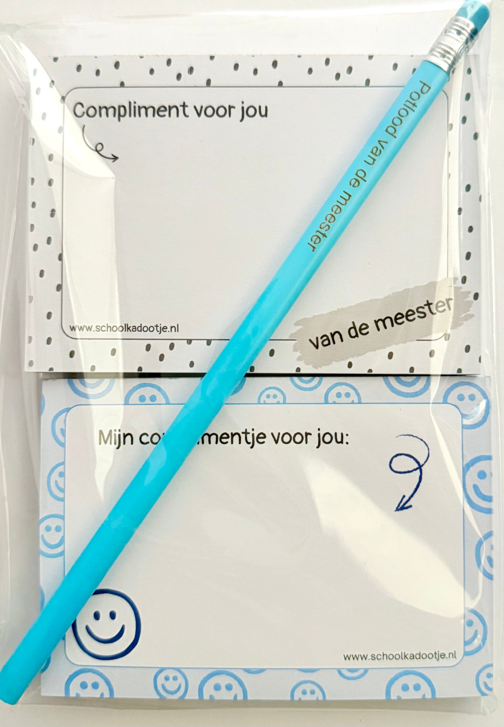 --> Complimentenblokjes 2 stuks | Potlood van de meester blauw