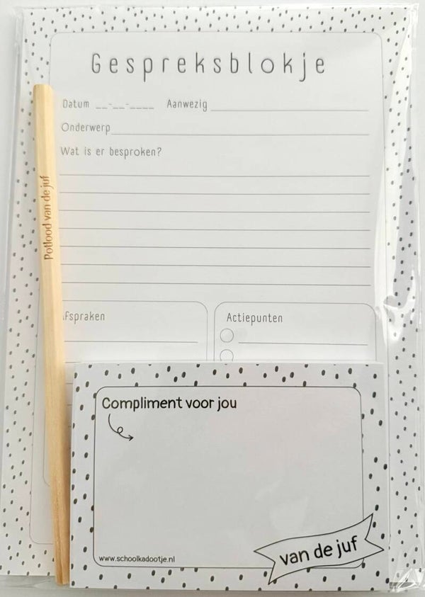 --> Gespreksblokje | Complimentenblokje meester | Potlood van de meester