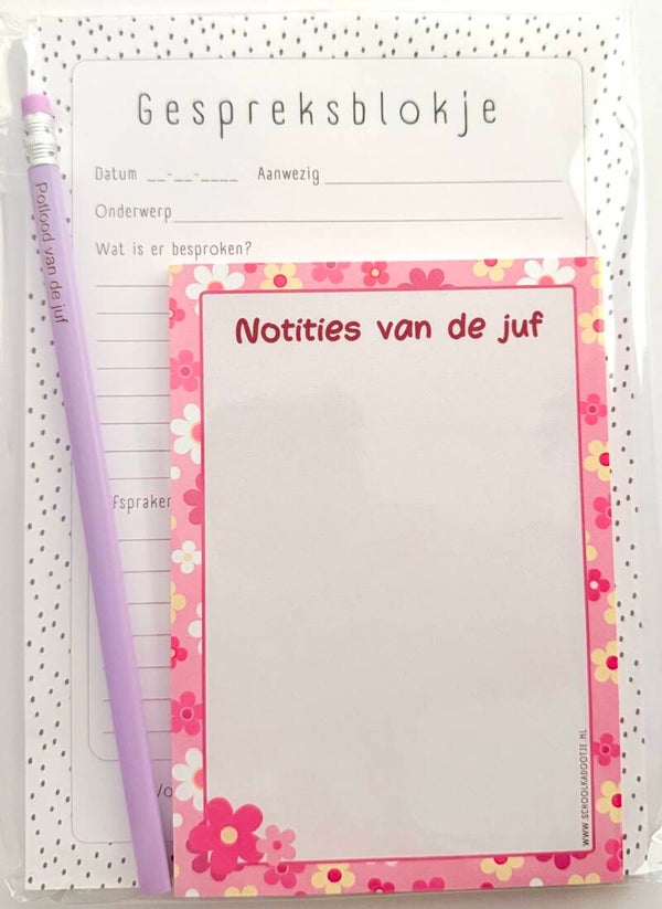 --> Gespreksblokje | Notities van de juf | Potlood van de juf