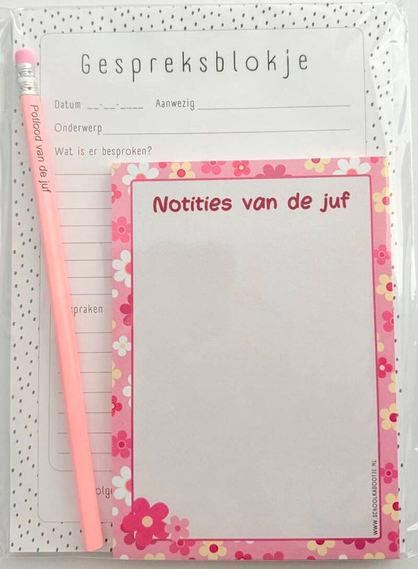--> Gespreksblokje | Notities van de juf | Potlood van de juf roze