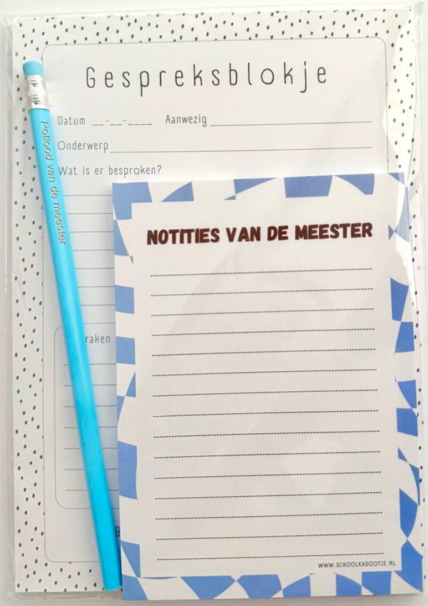 --> Gespreksblokje | Notities van de meester | Potlood van de meester blauw