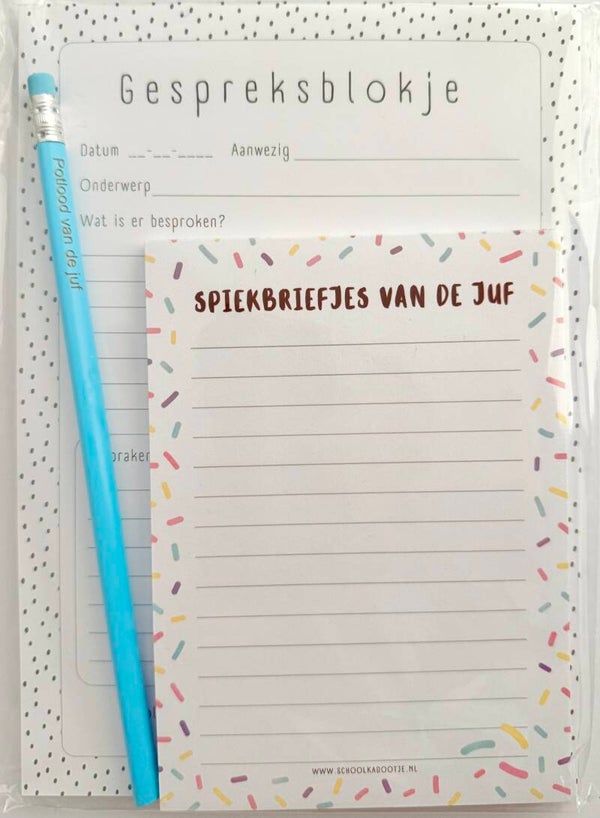 --> Gespreksblokje | Spiekbriefjes van de juf | Potlood van de juf