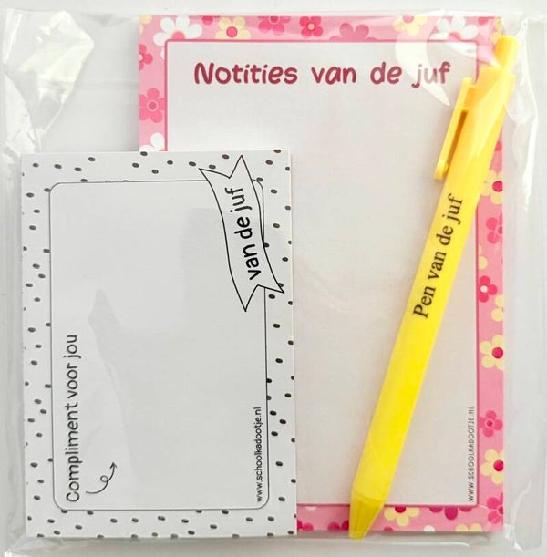 --> Notities van de juf | Complimentenblokje juf | Pen van de juf (meerdere kleuren)