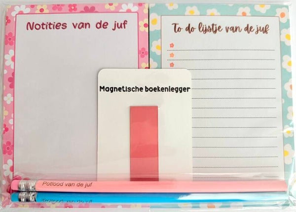 --> Notities van de juf | To do lijstje van de juf | Twee potloden van de juf | Magnetische boekenlegger