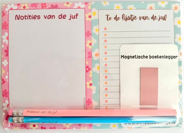--> Notities van de juf | To do lijstje van de juf | Twee potloden van de juf | Magnetische boekenlegger