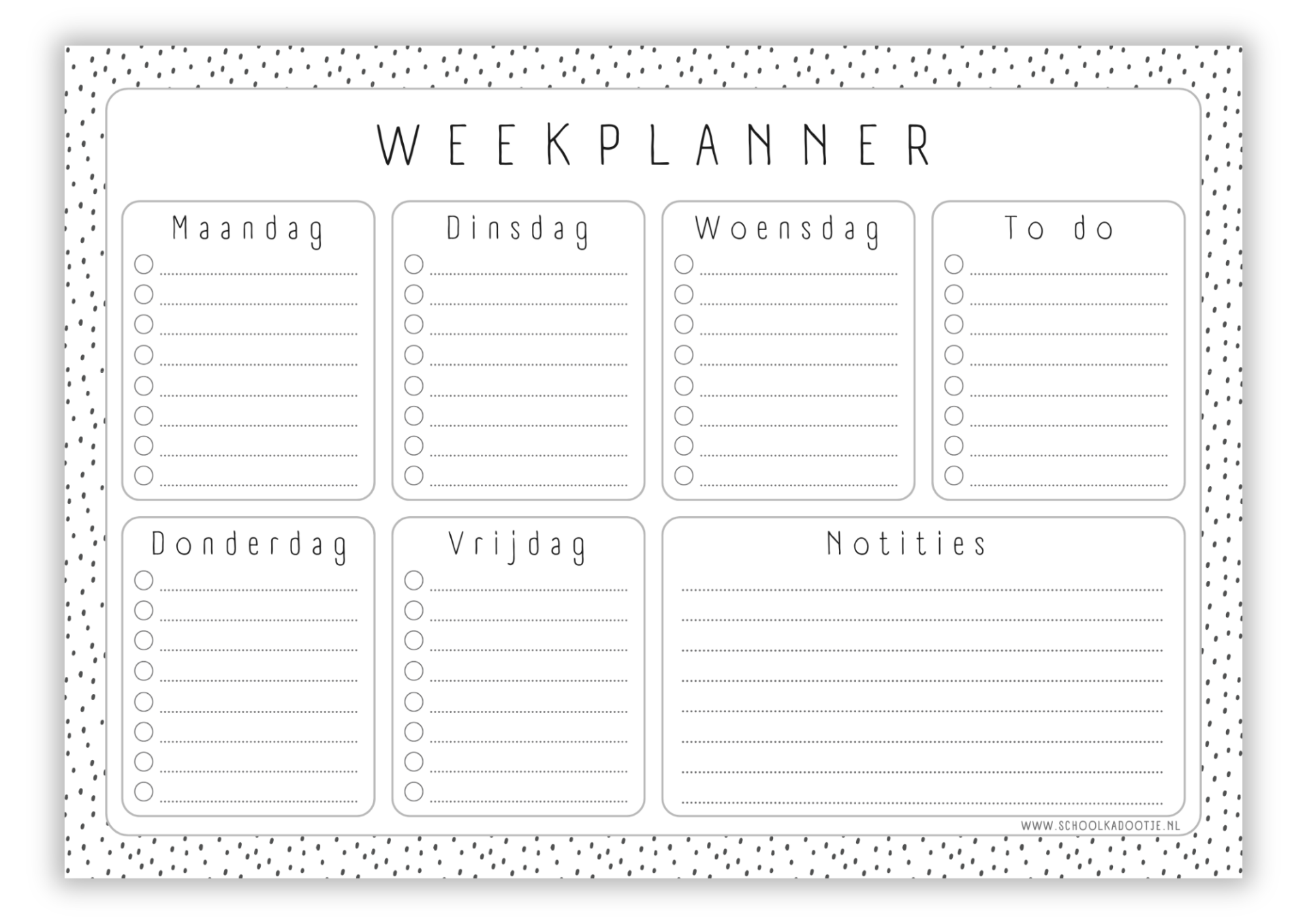 Weekplanner A4 | Zwart/wit
