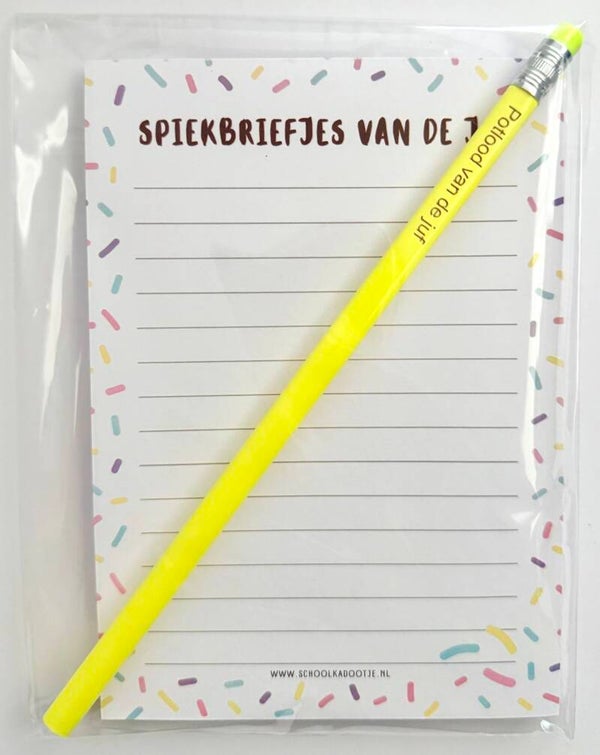 --> Spiekbriefjes van de juf | Potlood van de juf geel of groen