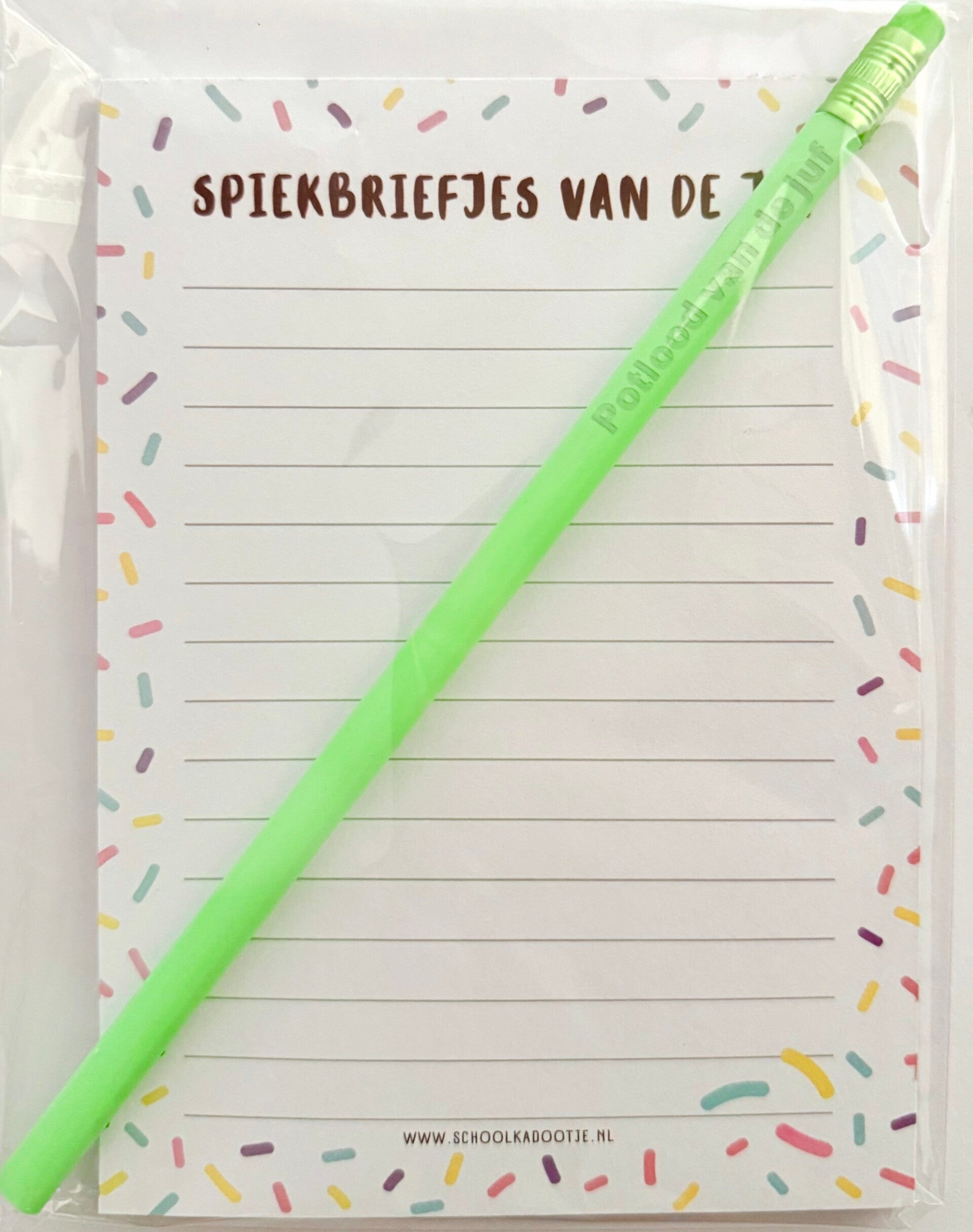 --> Spiekbriefjes van de juf | Potlood van de juf groen