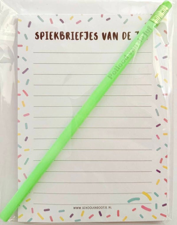 --> Spiekbriefjes van de juf | Potlood van de juf groen