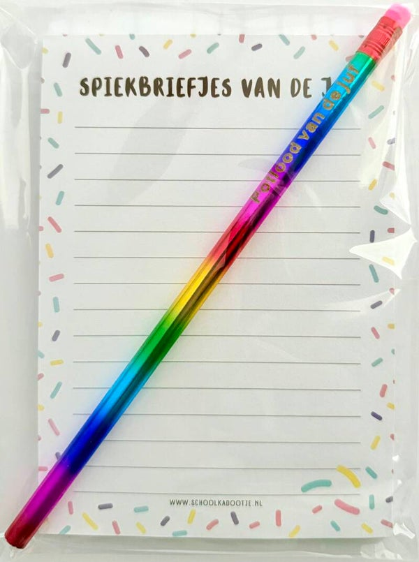 --> Spiekbriefjes van de juf | Potlood van de juf regenboog