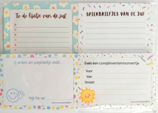 --> To do lijstje van de juf | Spiekbriefjes van de juf | Twee complimentenblokjes