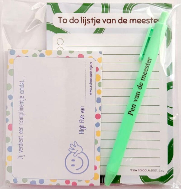 --> To do lijstje van de meester | Complimentenblokje | Pen van de meester groen