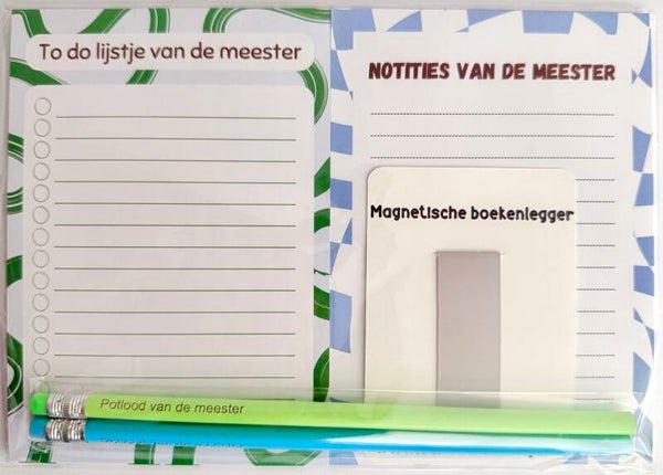--> To do lijstje van de meester | Notities van de meester | Twee potloden van de meester | Magnetische boekenlegger